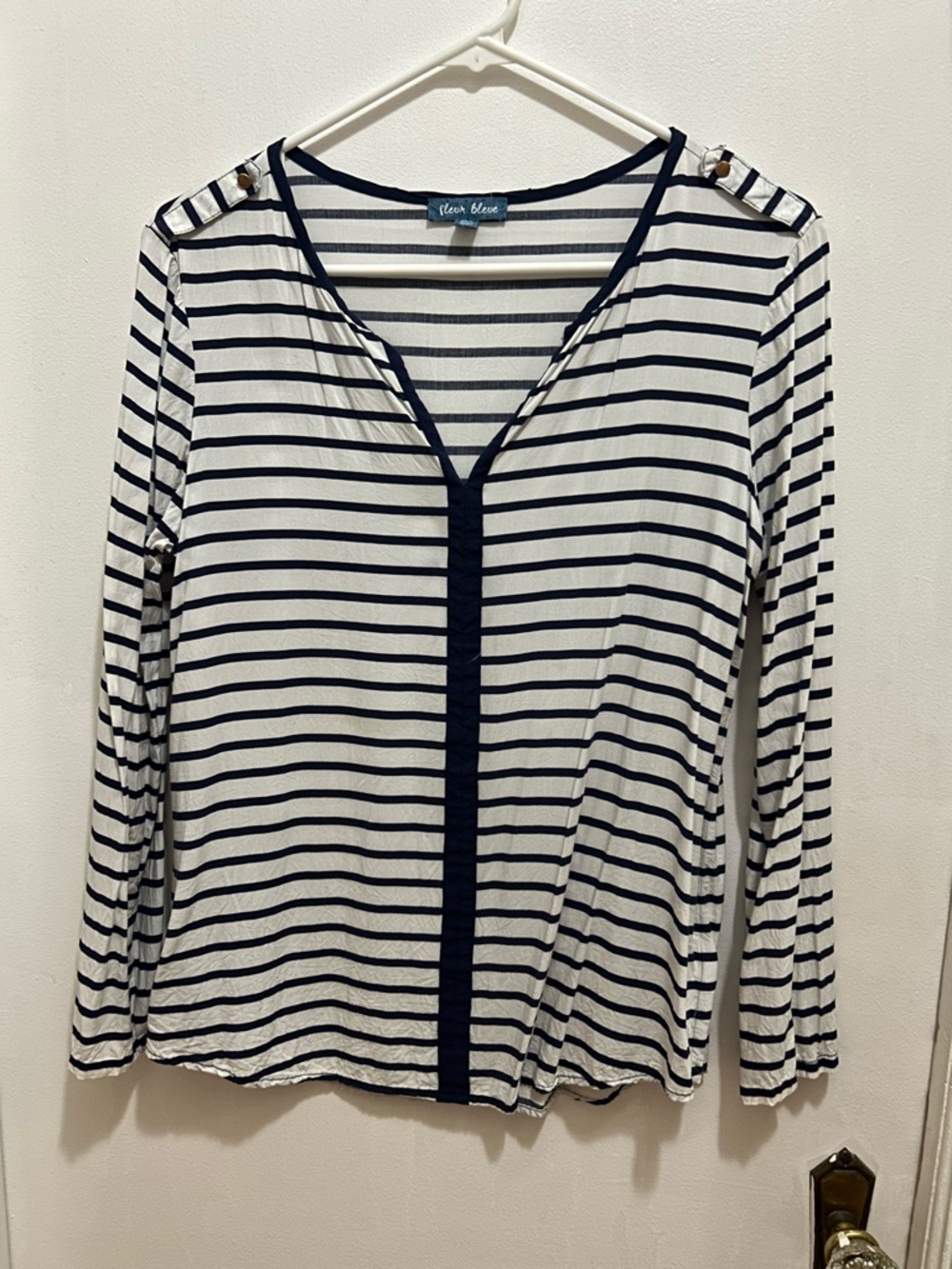 Fleur Blue Navy & White Striped V‑Neck Tunic Top by Clear Blue